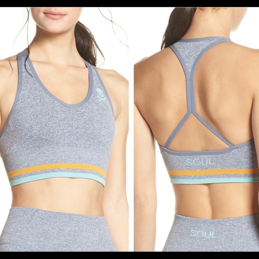 SoulCycle - Grey Seamless Split Racer Back Sports Bra